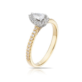 Engagement Ring 18ct Yellow Gold & Platinum Pear Cut Halo 0.50ct Diamond Ring