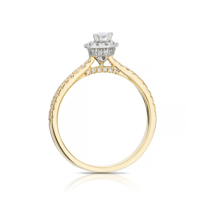 Engagement Ring 18ct Yellow Gold & Platinum Pear Cut Halo 0.50ct Diamond Ring