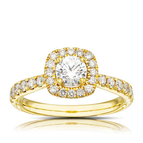 Engagement Ring Origin 18ct Yellow Gold Round Cut Halo 1ct Diamond Ring