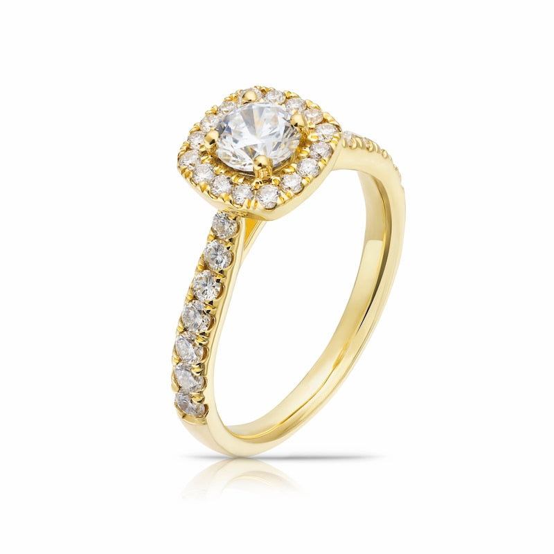 Engagement Ring Origin 18ct Yellow Gold Round Cut Halo 1ct Diamond Ring
