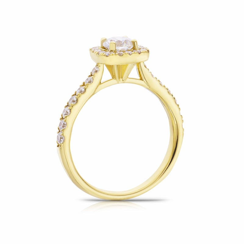 Engagement Ring Origin 18ct Yellow Gold Round Cut Halo 1ct Diamond Ring