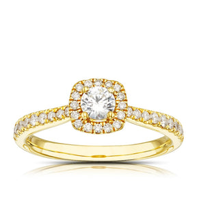 Engagement Ring Origin 18ct Yellow Gold Round Cut Halo 0.50ct Diamond Ring