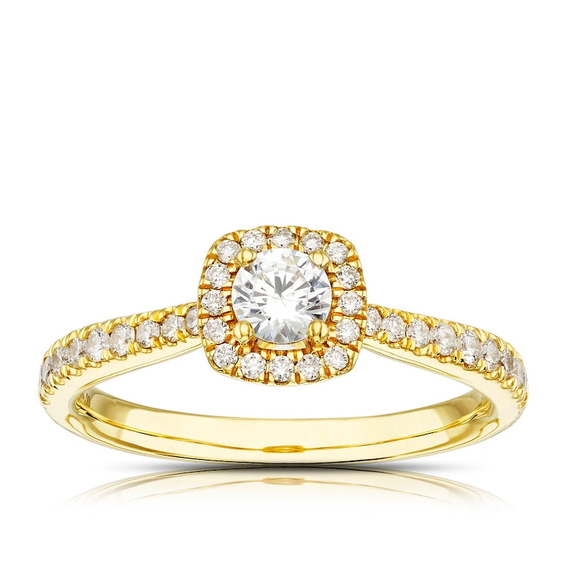 Engagement Ring Origin 18ct Yellow Gold Round Cut Halo 0.50ct Diamond Ring