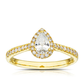 Engagement Ring Origin 18ct Yellow Gold Pear Shaped Halo 0.50ct Diamond Ring