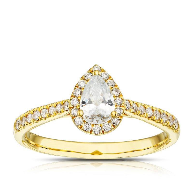 Engagement Ring Origin 18ct Yellow Gold Pear Shaped Halo 0.50ct Diamond Ring