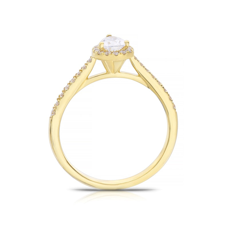 Engagement Ring Origin 18ct Yellow Gold Pear Shaped Halo 0.50ct Diamond Ring