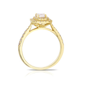 Engagement Ring Origin 18ct Yellow Gold Emerald Cut Halo 0.75ct Diamond Ring