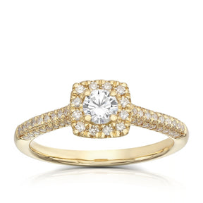 Engagement Ring 18ct Yellow Gold Round Cut Halo 0.50ct Diamond Ring