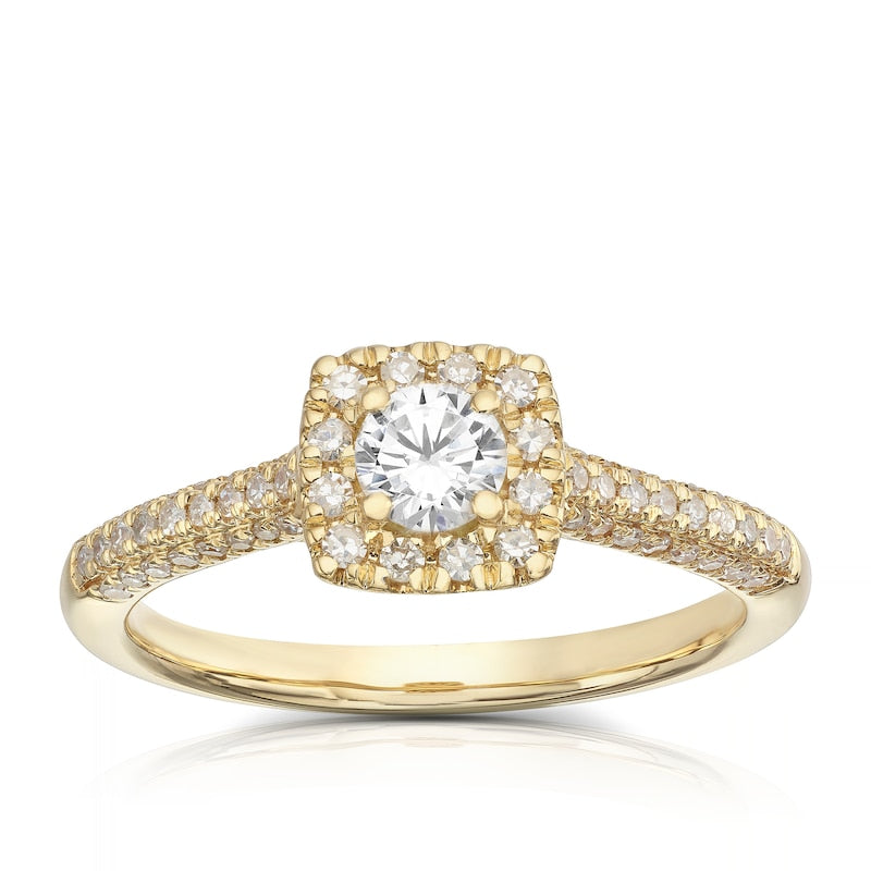 Engagement Ring 18ct Yellow Gold Round Cut Halo 0.50ct Diamond Ring