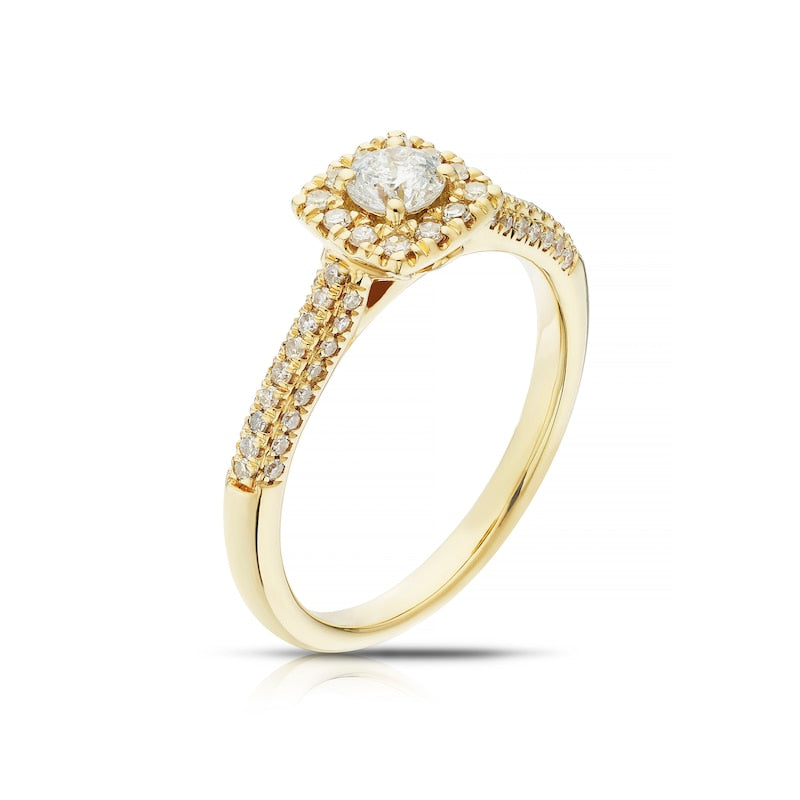 Engagement Ring 18ct Yellow Gold Round Cut Halo 0.50ct Diamond Ring