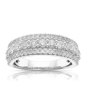 18ct White Gold Triple Row Eternity 1ct Diamond Ring