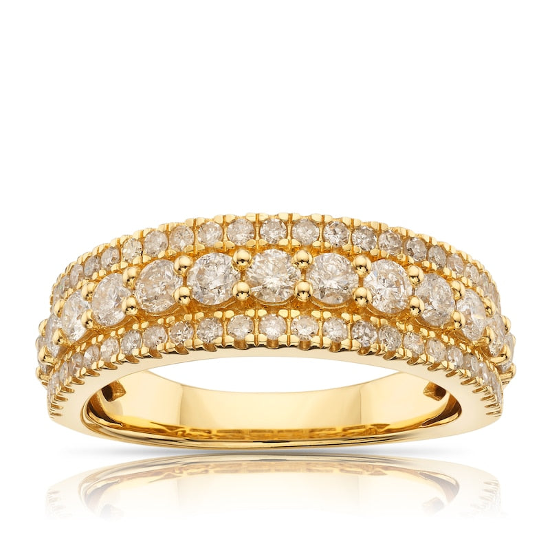 18ct Yellow Gold Triple Row Eternity 1ct Diamond Ring