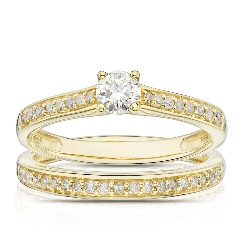 Engagement Ring 9ct Yellow Gold Round Cut Solitaire Bridal Set 0.50ct Diamond Ring