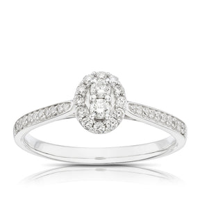 Engagement Ring 9ct White Gold Oval Shape Halo 0.25ct Diamond Ring