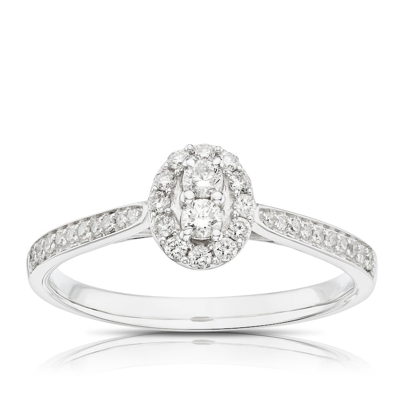 Engagement Ring 9ct White Gold Oval Shape Halo 0.25ct Diamond Ring