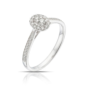 Engagement Ring 9ct White Gold Oval Shape Halo 0.25ct Diamond Ring