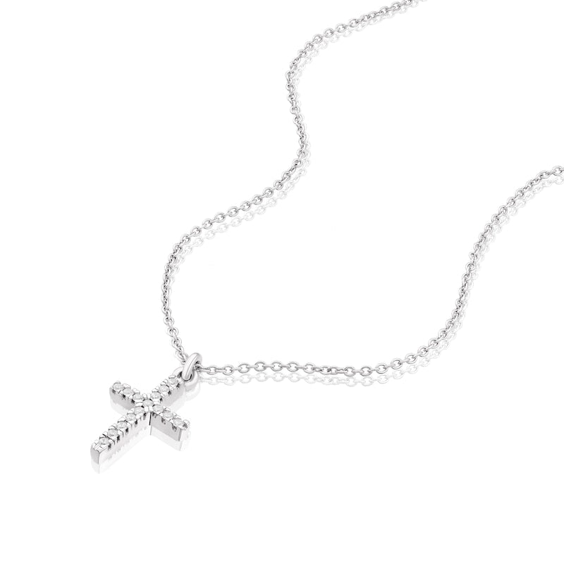 Sterling Silver 16+2" Cubic Zirconia Cross Pendant