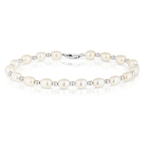 9ct White Gold 7.5" Cultured Pearl Beaded Bracelet
