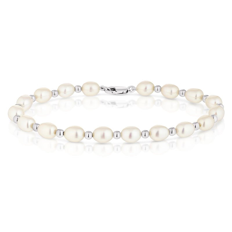 9ct White Gold 7.5" Cultured Pearl Beaded Bracelet