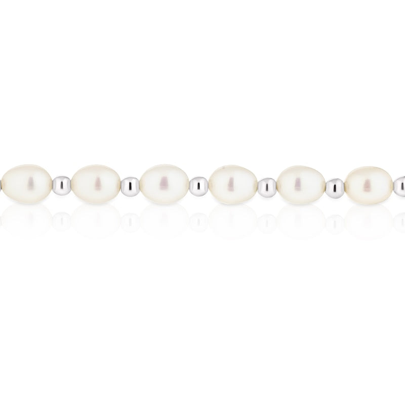 9ct White Gold 7.5" Cultured Pearl Beaded Bracelet