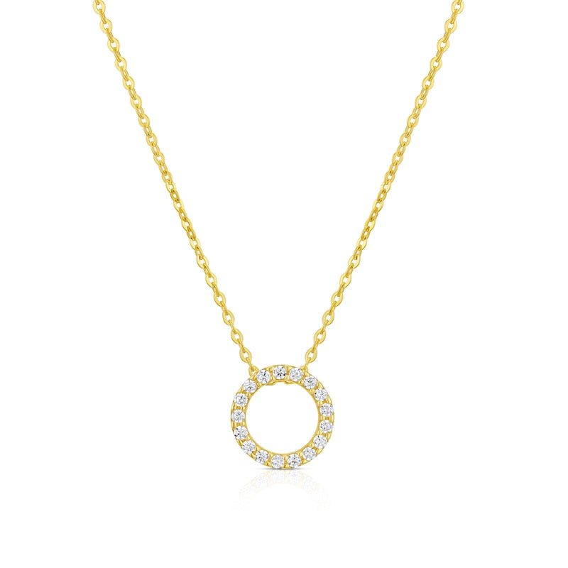 9ct Yellow Gold 16+2" Cubic Zirconia Open Circle Pendant Necklace