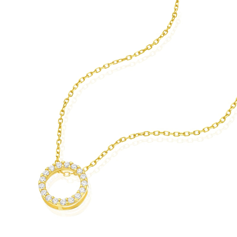 9ct Yellow Gold 16+2" Cubic Zirconia Open Circle Pendant Necklace