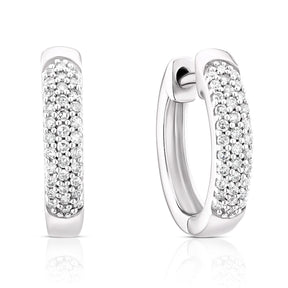 9ct White Gold 0.15ct Diamond Triple Row Pavé 10mm Hoop Earrings
