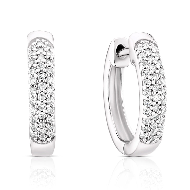 9ct White Gold 0.15ct Diamond Triple Row Pavé 10mm Hoop Earrings