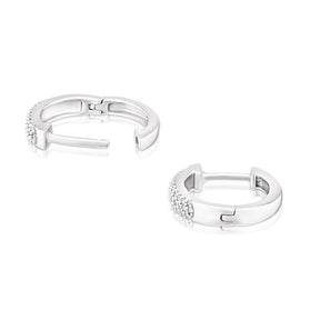 9ct White Gold 0.15ct Diamond Triple Row Pavé 10mm Hoop Earrings
