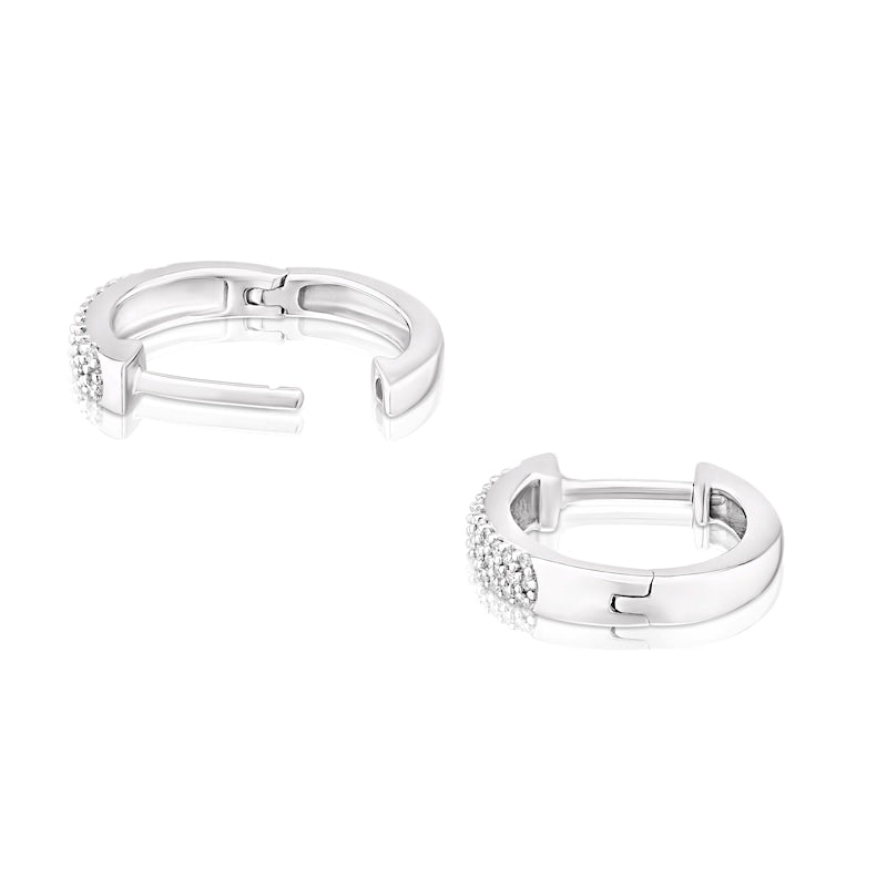 9ct White Gold 0.15ct Diamond Triple Row Pavé 10mm Hoop Earrings