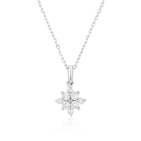 9ct White Gold 18" 0.20ct Diamond Flower Pendant