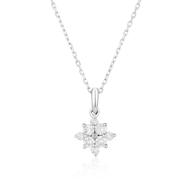 9ct White Gold 18" 0.20ct Diamond Flower Pendant
