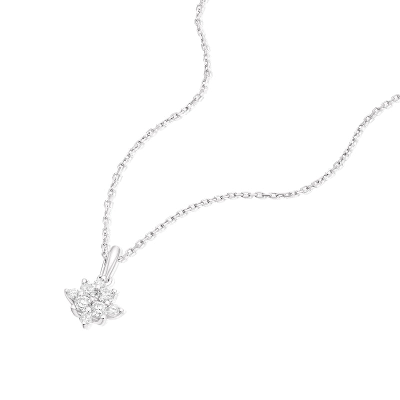 9ct White Gold 18" 0.20ct Diamond Flower Pendant