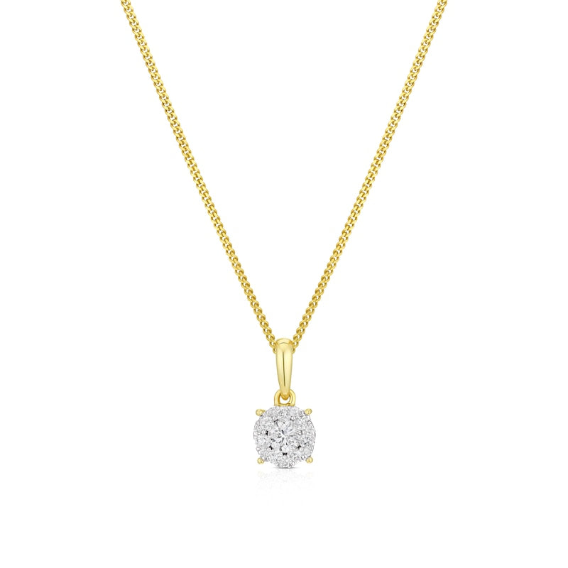 9ct Yellow Gold 0.20ct Diamond Cluster Pendant