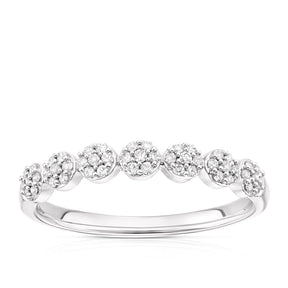 Sterling Silver 0.15ct Diamond Round Cluster Eternity Ring