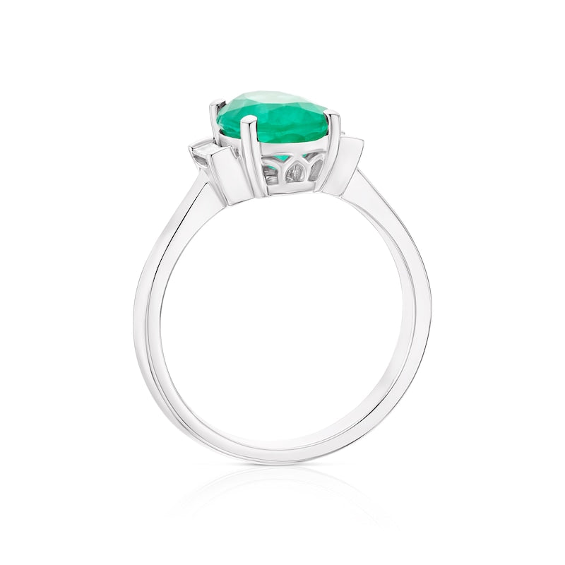 18ct White Gold Emerald & 0.12ct Diamond Three Stone Ring