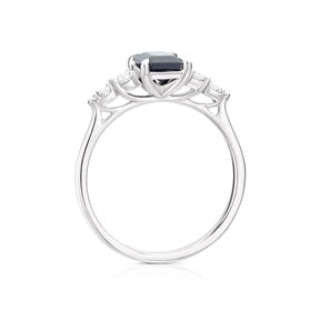 9ct White Gold Blue Sapphire & 0.20ct Diamond Solitaire Ring