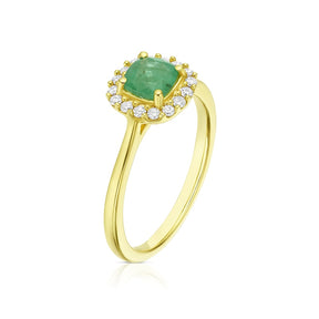 9ct Yellow Gold Emerald & 0.15ct Diamond Cushion Halo Ring