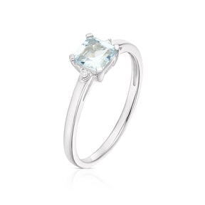 9ct White Gold Aquamarine & Diamond Three Stone Ring