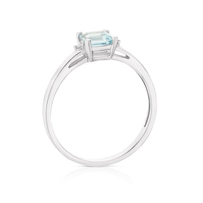 9ct White Gold Aquamarine & Diamond Three Stone Ring