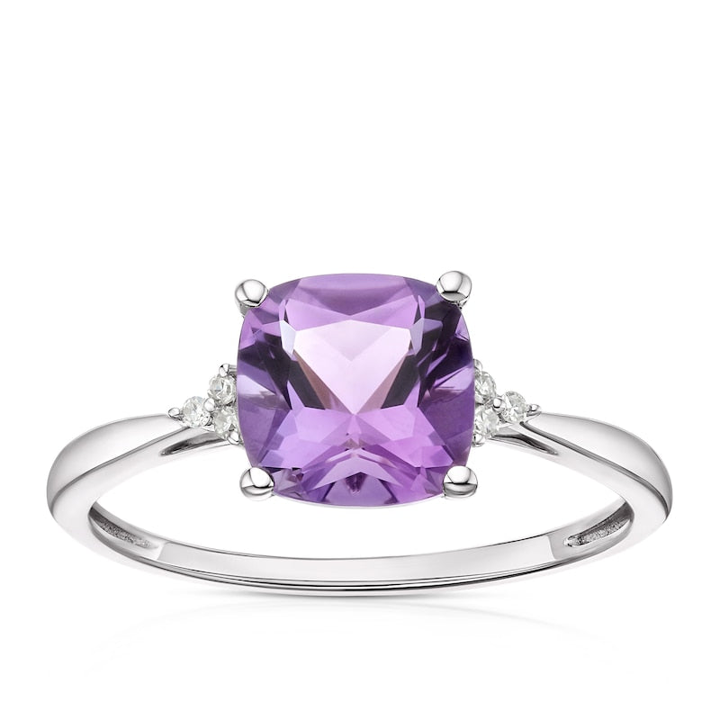 9ct White Gold Amethyst & Diamond Ring