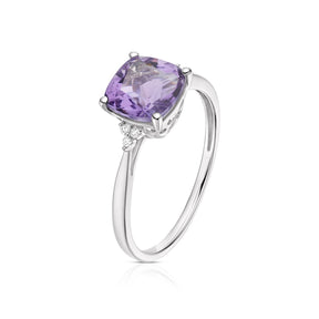 9ct White Gold Amethyst & Diamond Ring