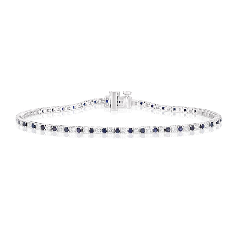 9ct White Gold Sapphire & 1ct Diamond Tennis Bracelet