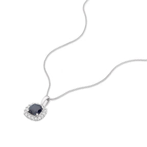9ct White Gold Sapphire & 0.15ct Diamond Halo Pendant