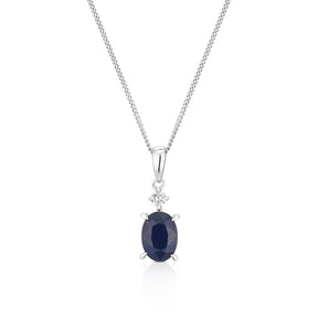 9ct White Gold Sapphire & Diamond Pendant Necklace