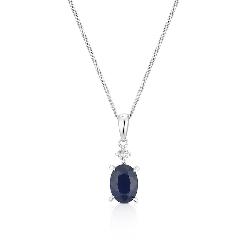 9ct White Gold Sapphire & Diamond Pendant Necklace