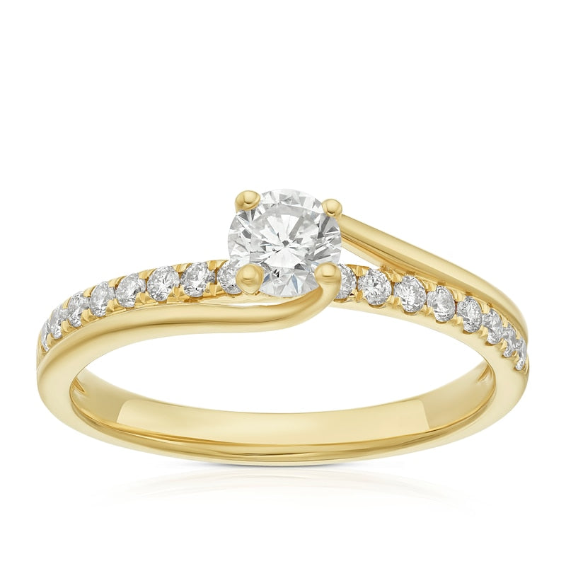 Engagement Ring 18ct Yellow Gold Twisted Solitaire 0.50ct Diamond Ring