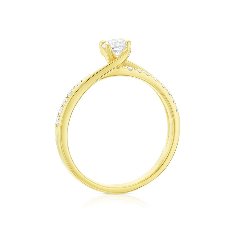 Engagement Ring 18ct Yellow Gold Twisted Solitaire 0.50ct Diamond Ring