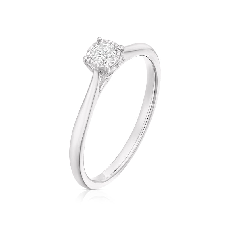 Engagement Ring 9ct White Gold Illusion Solitaire 0.12ct Diamond Ring