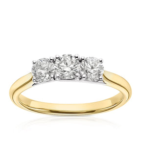 Engagement Ring 18ct Yellow Gold Trilogy Round Cut 0.75ct Diamond Ring